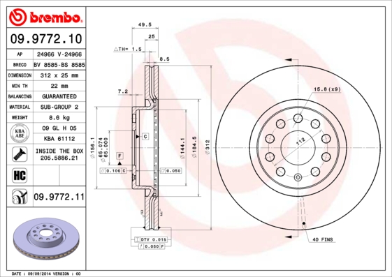 BREMBO Bremsscheibe 09.9772.10