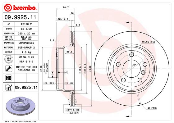 BREMBO Bremsscheibe 09.9925.11