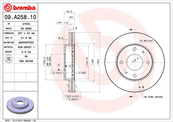 BREMBO Bremsscheibe 09.A258.10
