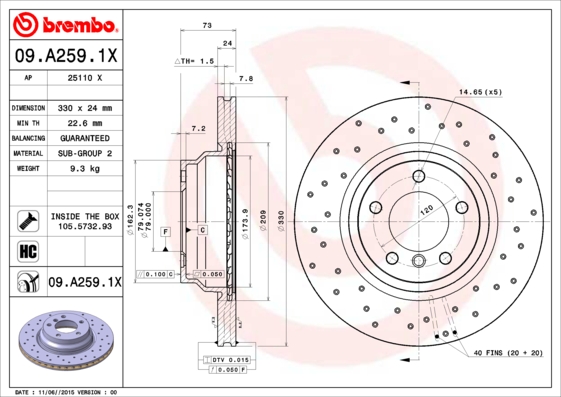 BREMBO Bremsscheibe 09.A259.1X
