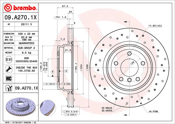 BREMBO Bremsscheibe 09.A270.1X