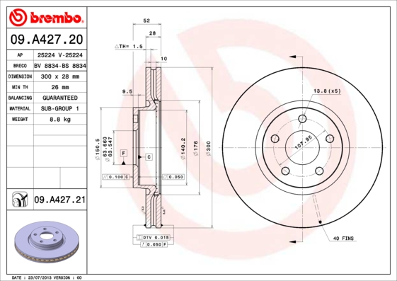 BREMBO Bremsscheibe 09.A427.20