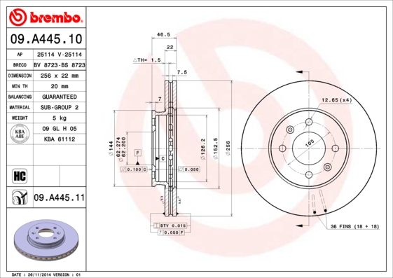 BREMBO Bremsscheibe 09.A445.10