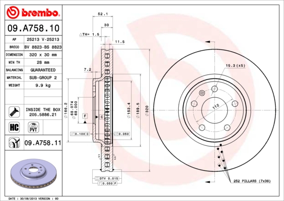 BREMBO Bremsscheibe 09.A758.10