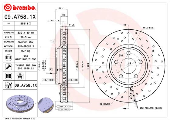 BREMBO Bremsscheibe 09.A758.1X