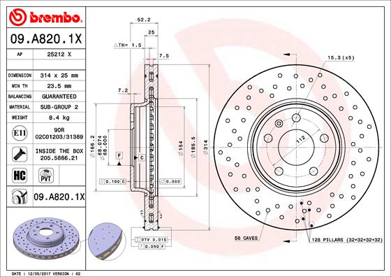 BREMBO Bremsscheibe 09.A820.1X