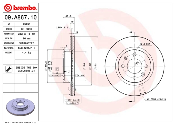 BREMBO Bremsscheibe 09.A867.10
