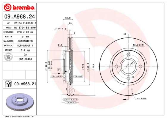 BREMBO Bremsscheibe 09.A968.21