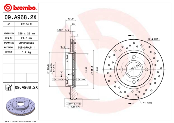 BREMBO Bremsscheibe 09.A968.2X