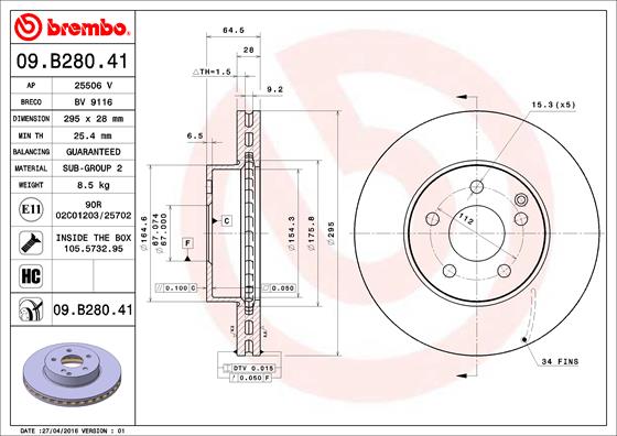 BREMBO Bremsscheibe 09.B280.41