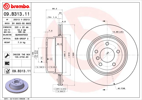 BREMBO Bremsscheibe 09.B313.11