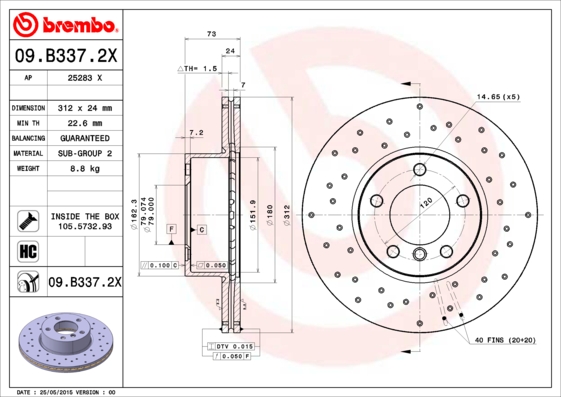 BREMBO Bremsscheibe 09.B337.2X