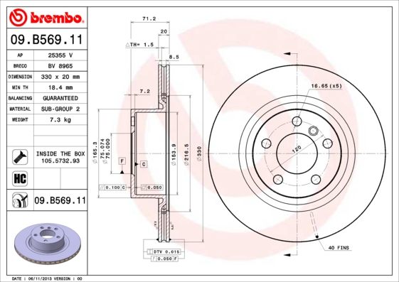 BREMBO Bremsscheibe 09.B569.11