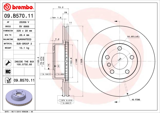 BREMBO Bremsscheibe 09.B570.11