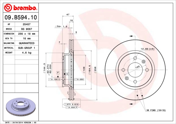 BREMBO Bremsscheibe 09.B594.10