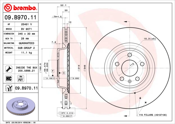 BREMBO Bremsscheibe 09.B970.11