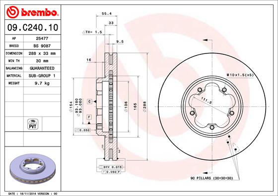 BREMBO Bremsscheibe 09.C240.10