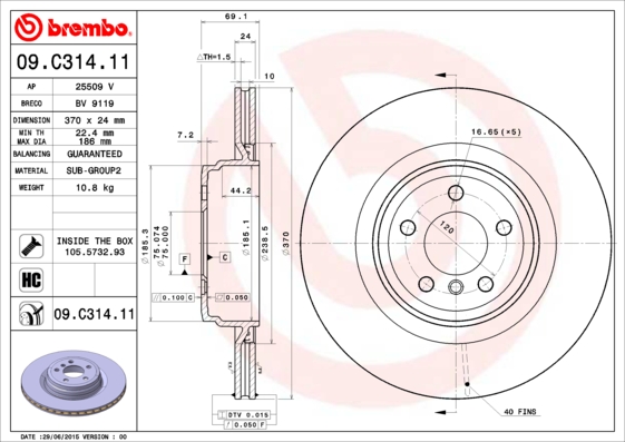 BREMBO Bremsscheibe 09.C314.11
