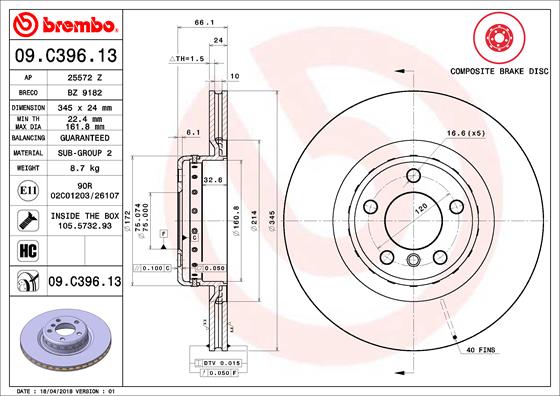 BREMBO Bremsscheibe 09.C396.13