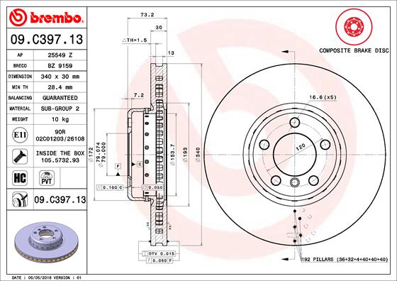 BREMBO Bremsscheibe 09.C397.13