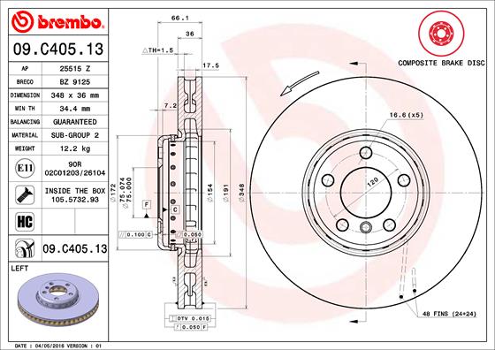 BREMBO Bremsscheibe 09.C405.13