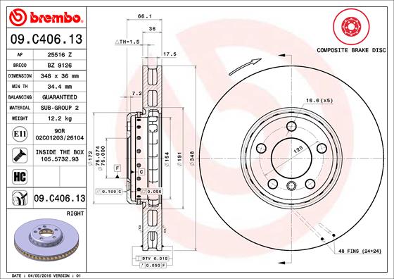 BREMBO Bremsscheibe 09.C406.13
