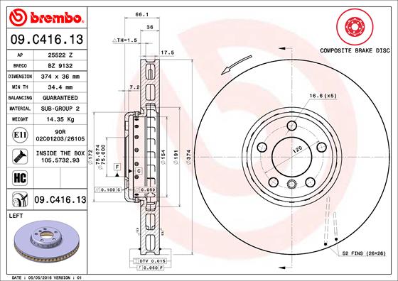 BREMBO Bremsscheibe 09.C416.13