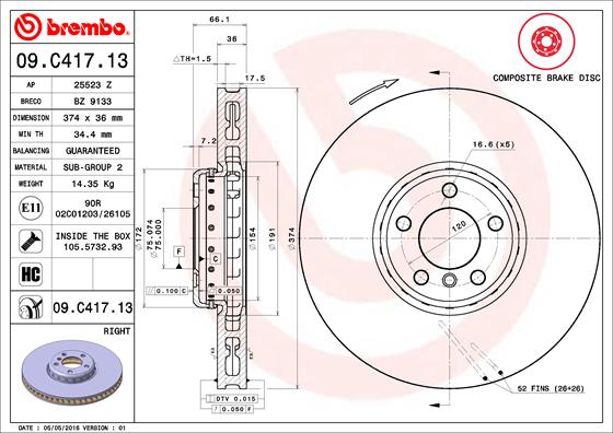 BREMBO Bremsscheibe 09.C417.13