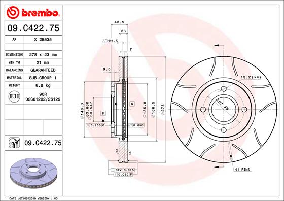 BREMBO Bremsscheibe 09.C422.75