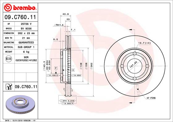 BREMBO Bremsscheibe 09.C760.11