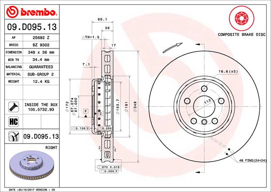 BREMBO Bremsscheibe 09.D095.13