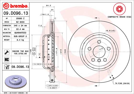BREMBO Bremsscheibe 09.D096.13