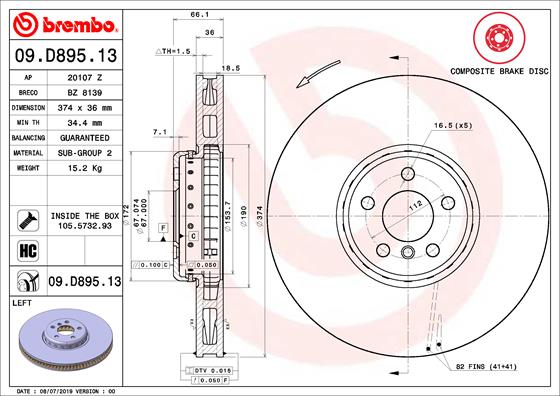 BREMBO Bremsscheibe 09.D895.13