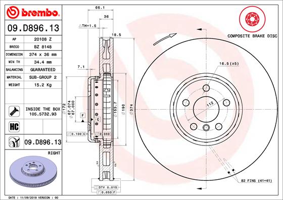 BREMBO Bremsscheibe 09.D896.13