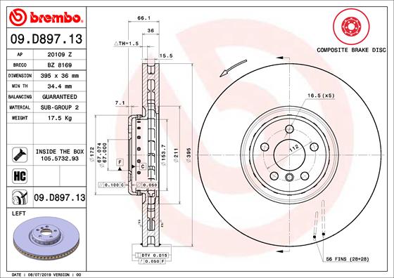 BREMBO Bremsscheibe 09.D897.13