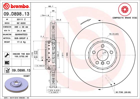BREMBO Bremsscheibe 09.D898.13