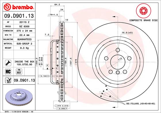 BREMBO Bremsscheibe 09.D901.13