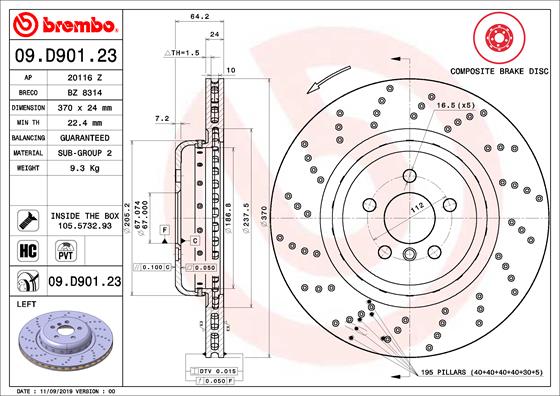 BREMBO Bremsscheibe 09.D901.23