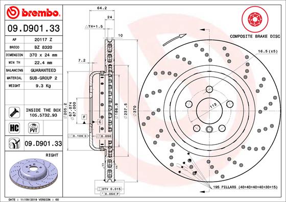 BREMBO Bremsscheibe 09.D901.33