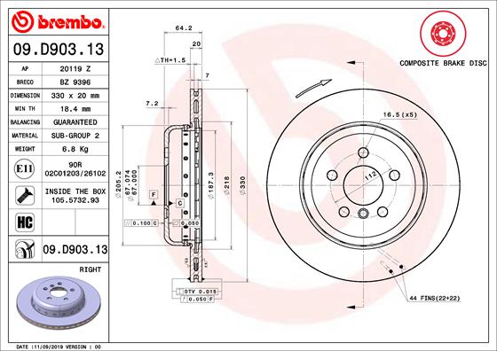 BREMBO Bremsscheibe 09.D903.13