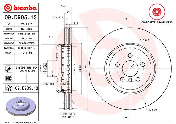 BREMBO Bremsscheibe 09.D905.13