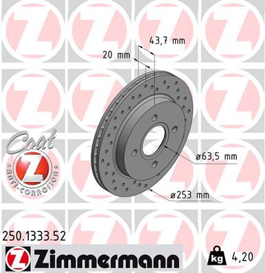 ZIMMERMANN Bremsscheibe 250.1333.52