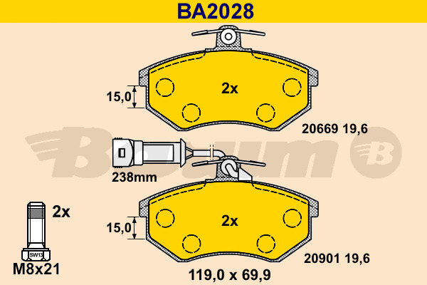 BARUM Bremsbelagsatz, Scheibenbremse BA2028
